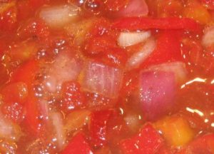 Homemade Spicy Tomato and Sweet Pepper Ketchup before cooking